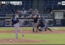 Swing and a miss … and a welt … as Yanks’ Darren O’Day gets a K on a HBP Swing and a miss … and a welt … as Yanks’ Darren O’Day gets a K on a HBP